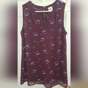 CAbi Maroon Blouse with Navy Floral Accents